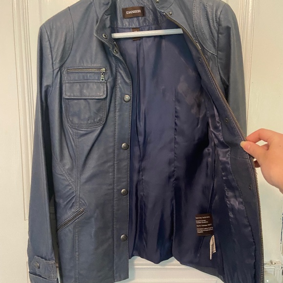 Danier Blue Leather Jacket - Picture 1 of 4